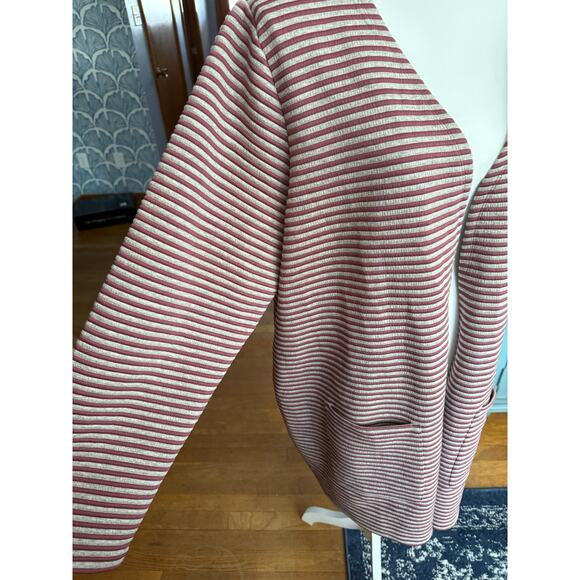 CJ BANKS Exclusive Open Cardigan Stripped Gray and Pink Sweater - Picture 2 of 7